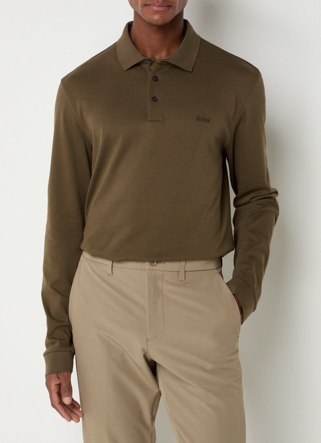 BOSS Pado regular fit polo met logo en stretch  - detail mosgroen
