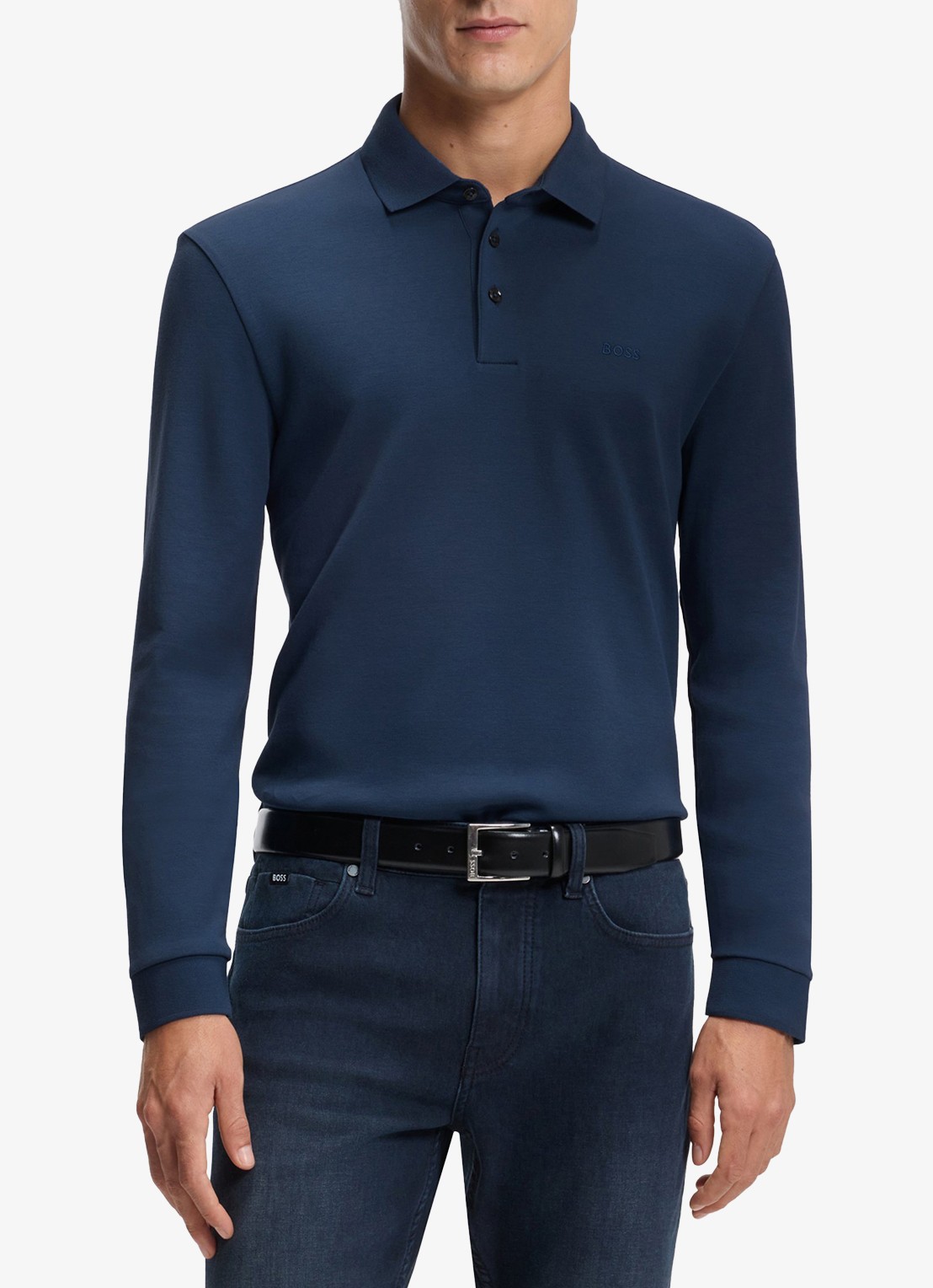 BOSS Pado regular fit polo met logo en stretch  - detail petrol