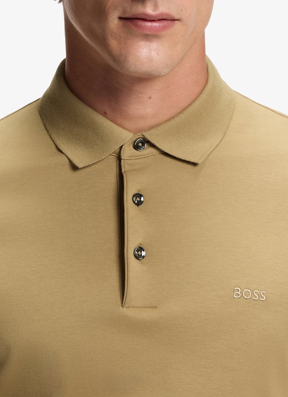 BOSS Pado regular fit polo met logo en stretch  - detail 2 donkerbeige
