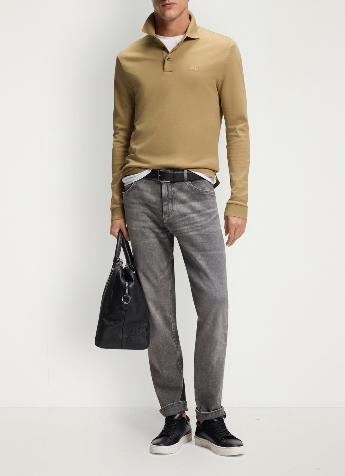 BOSS Pado regular fit polo met logo en stretch  - voorkant 5 donkerbeige