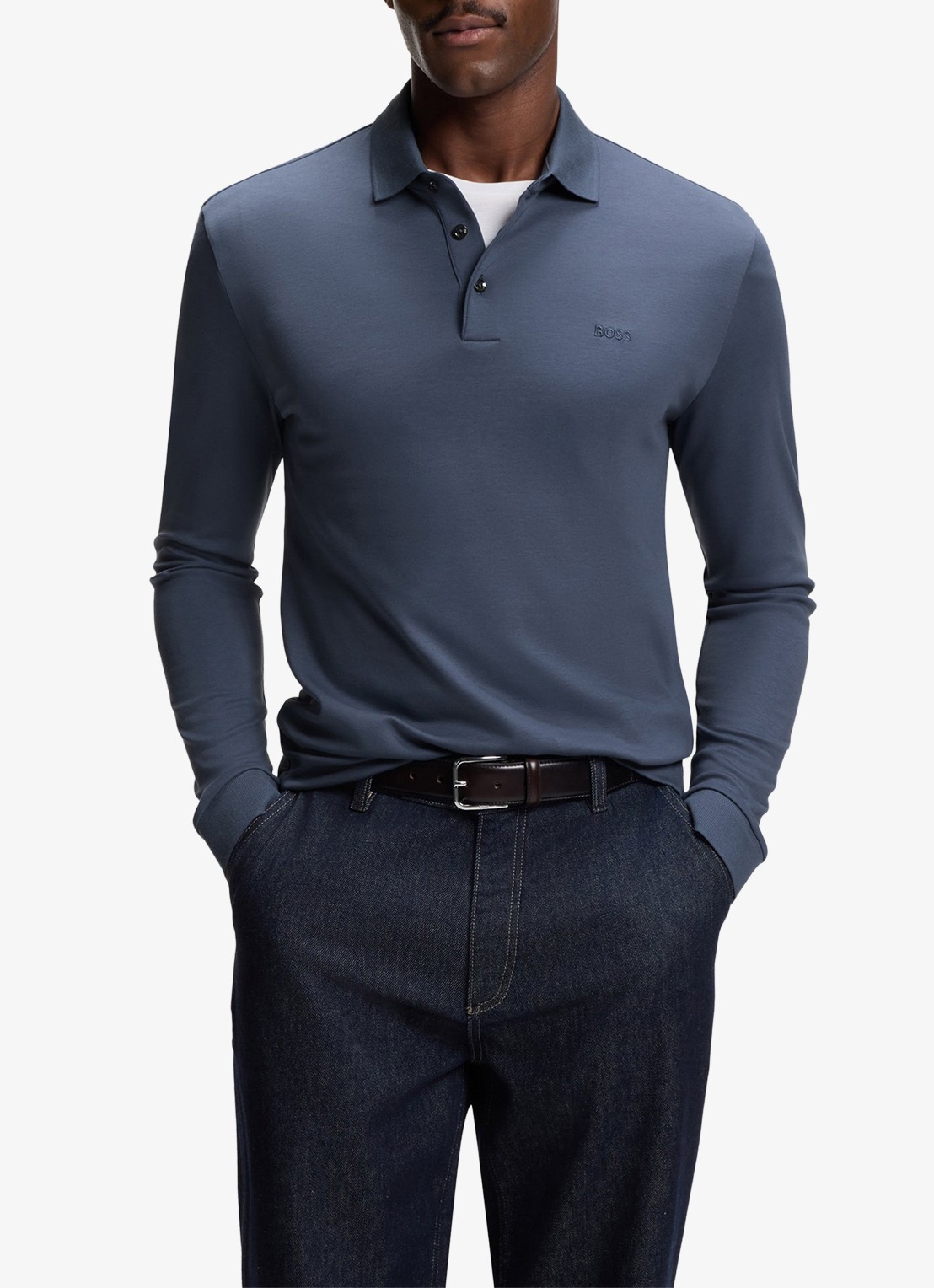 BOSS Pado regular fit polo met logo en stretch  - detail 3 blauwgrijs