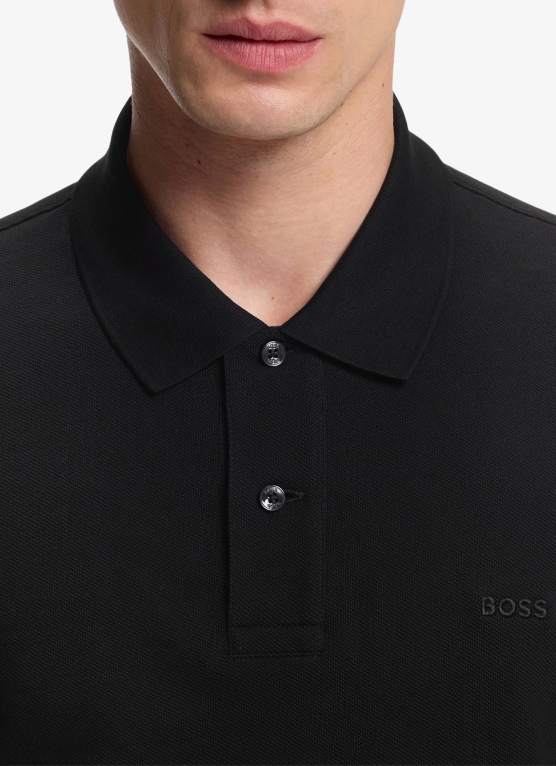 BOSS Pallas-polo van katoenpiqué met logostiksel - detail 3 black-001 / zwart
