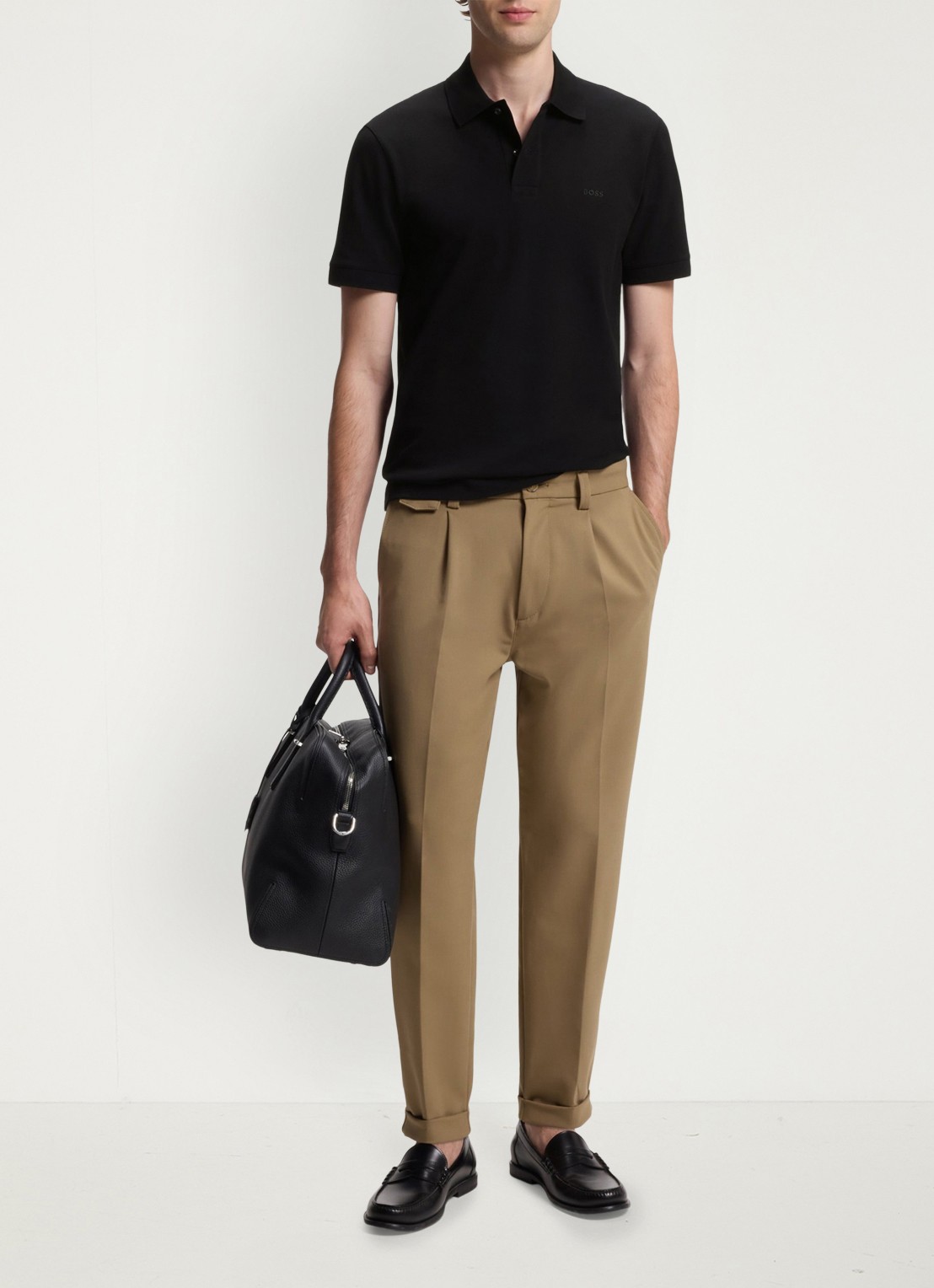 BOSS Pallas-polo van katoenpiqué met logostiksel - voorkant 6 black-001 / zwart