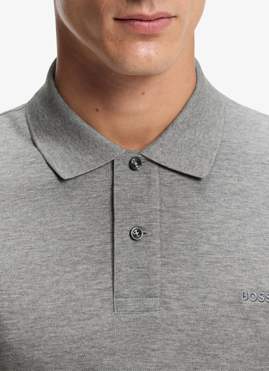 BOSS Pallas-polo van katoenpiqué met logostiksel - detail 5 silver-041 / grijs