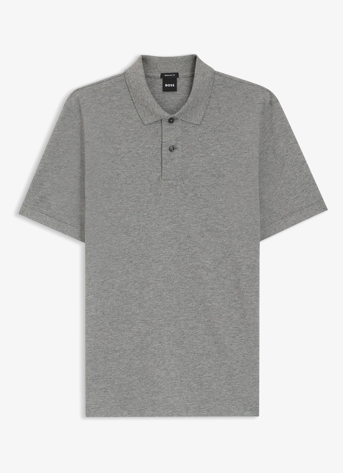 BOSS Pallas-polo van katoenpiqué met logostiksel - voorkant 2 silver-041 / grijs