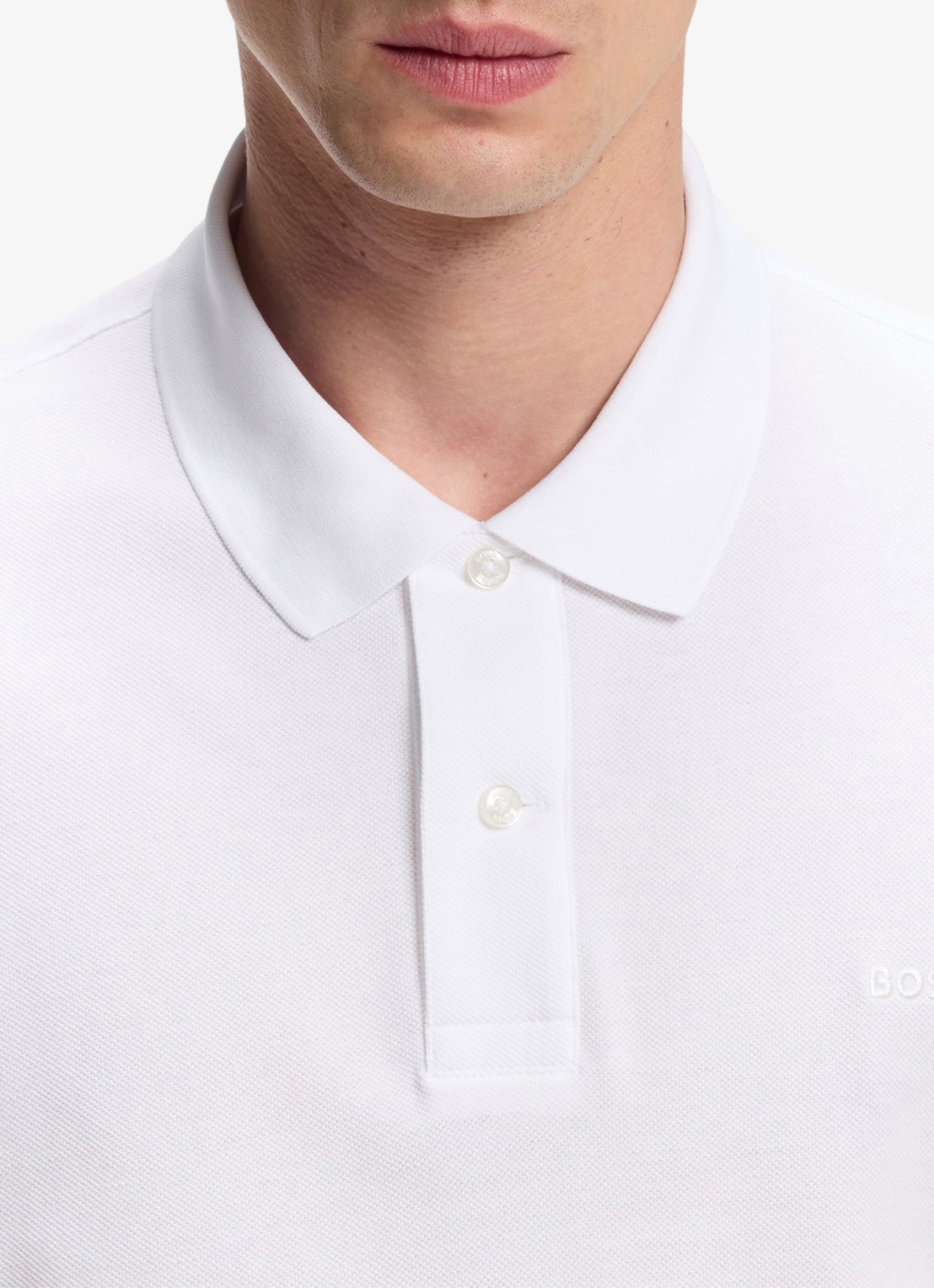 BOSS Pallas-polo van katoenpiqué met logostiksel - detail 2 white-100 / wit