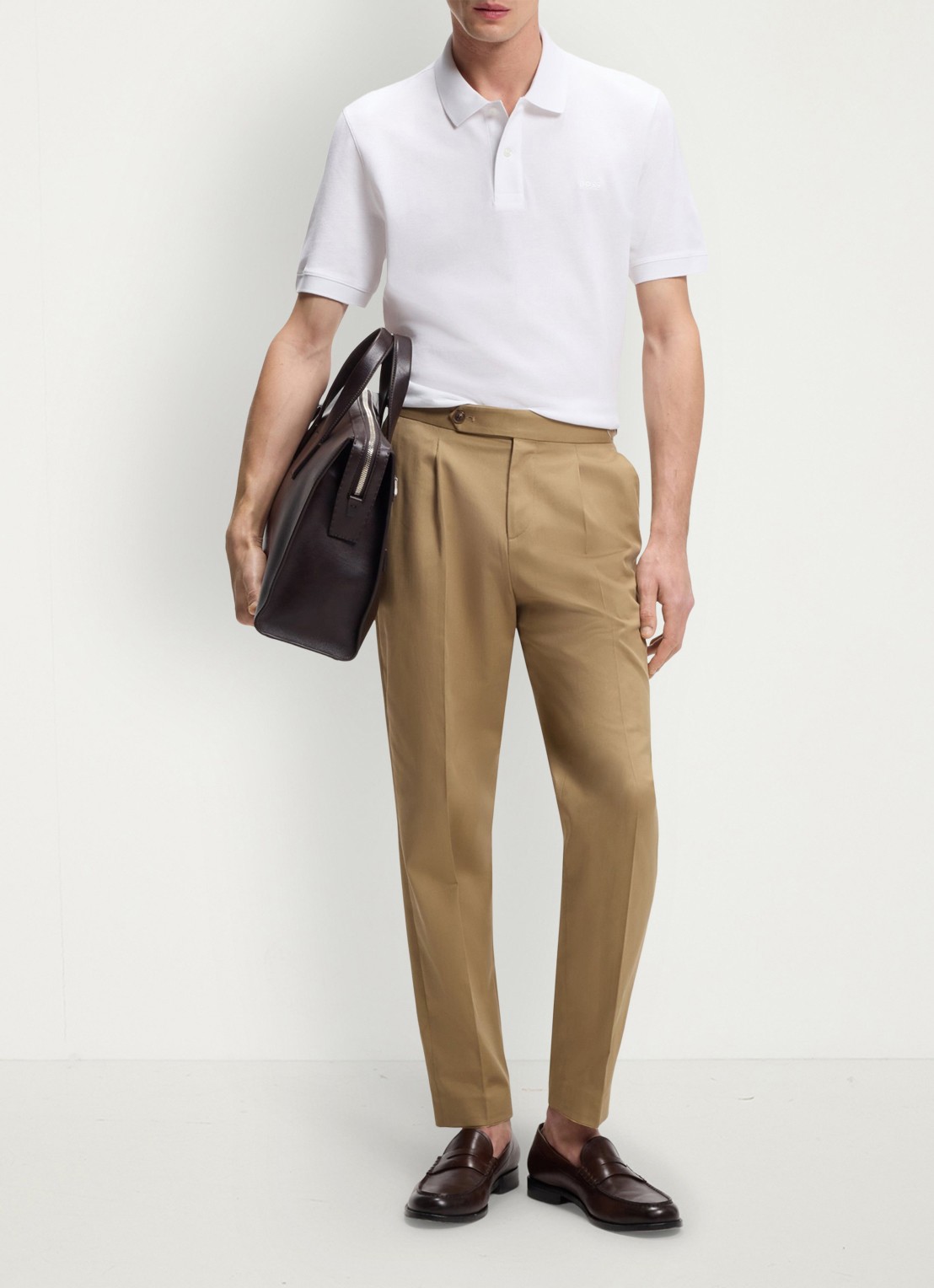 BOSS Pallas-polo van katoenpiqué met logostiksel - voorkant 4 white-100 / wit