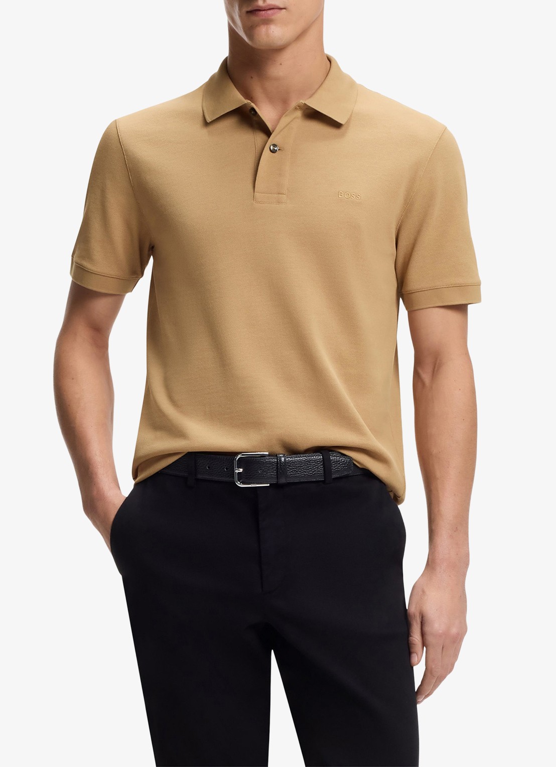 BOSS Pallas-polo van katoenpiqué met logostiksel - detail 4 medium beige-260 / beige