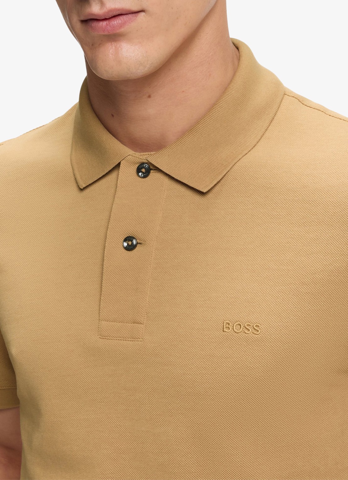 BOSS Pallas-polo van katoenpiqué met logostiksel - detail 5 medium beige-260 / beige