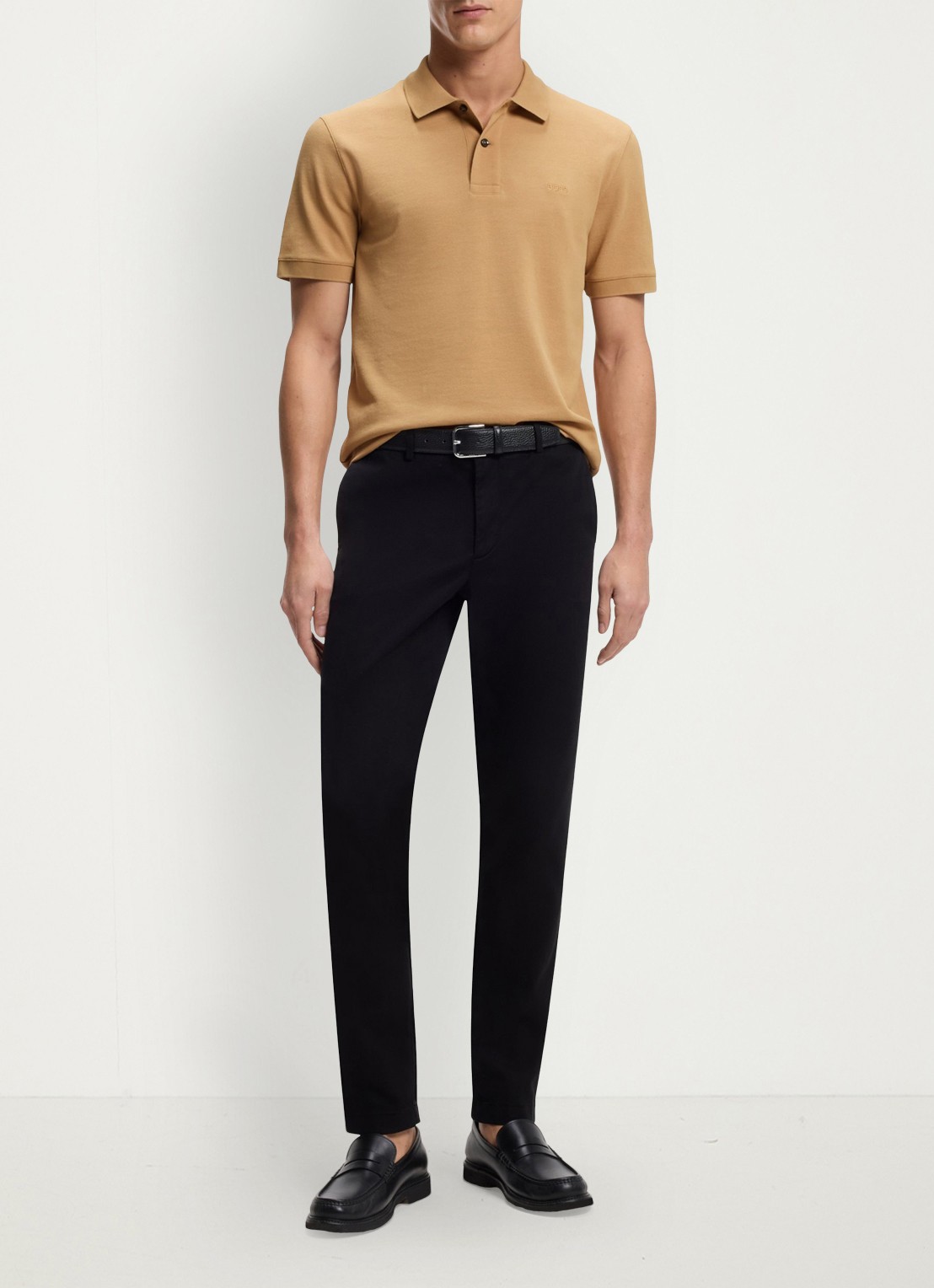 BOSS Pallas-polo van katoenpiqué met logostiksel - voorkant 3 medium beige-260 / beige