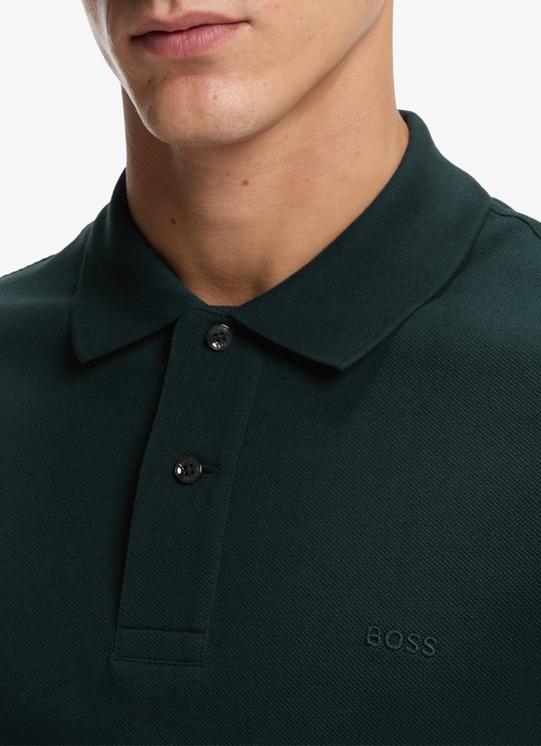 BOSS Pallas-polo van katoenpiqué met logostiksel - detail 5 open green-349 / groen