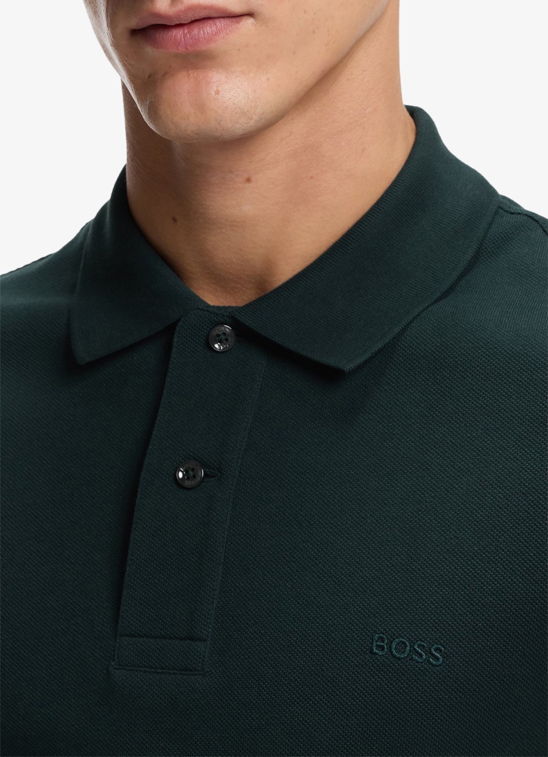 BOSS Pallas-polo van katoenpiqué met logostiksel - detail 6 open green-349 / groen