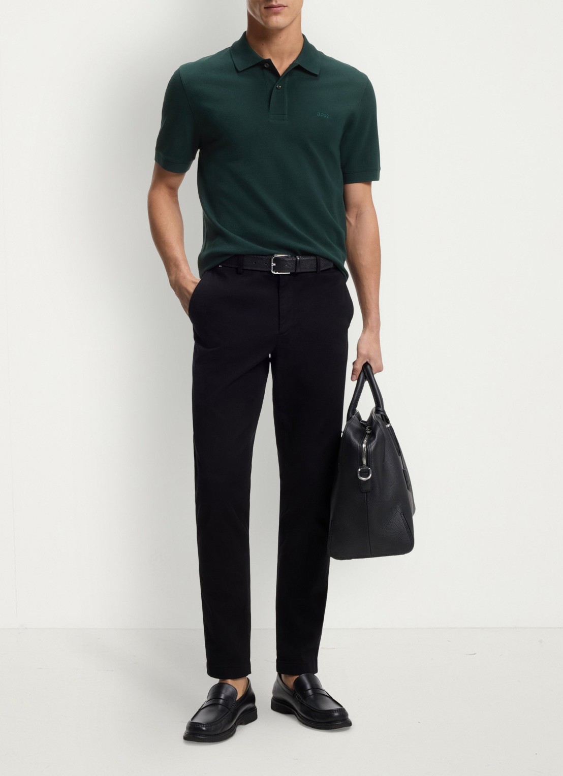 BOSS Pallas-polo van katoenpiqué met logostiksel - voorkant 3 open green-349 / groen
