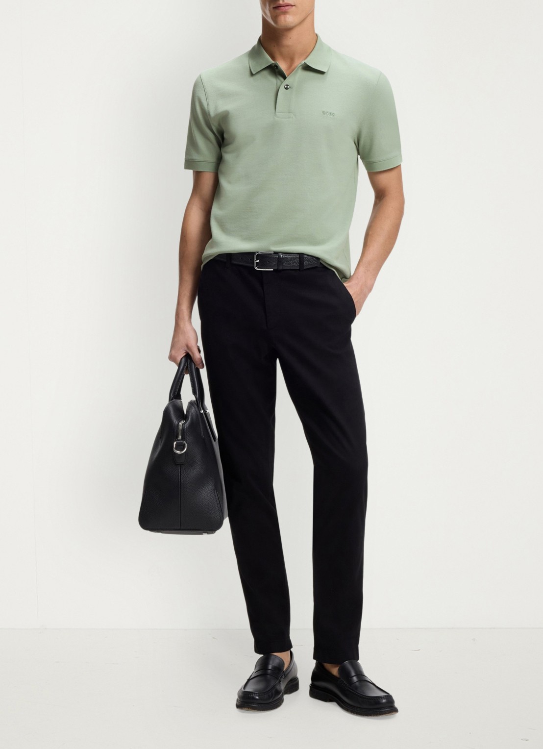 BOSS Pallas-polo van katoenpiqué met logostiksel - voorkant 3 open green-373 / groen
