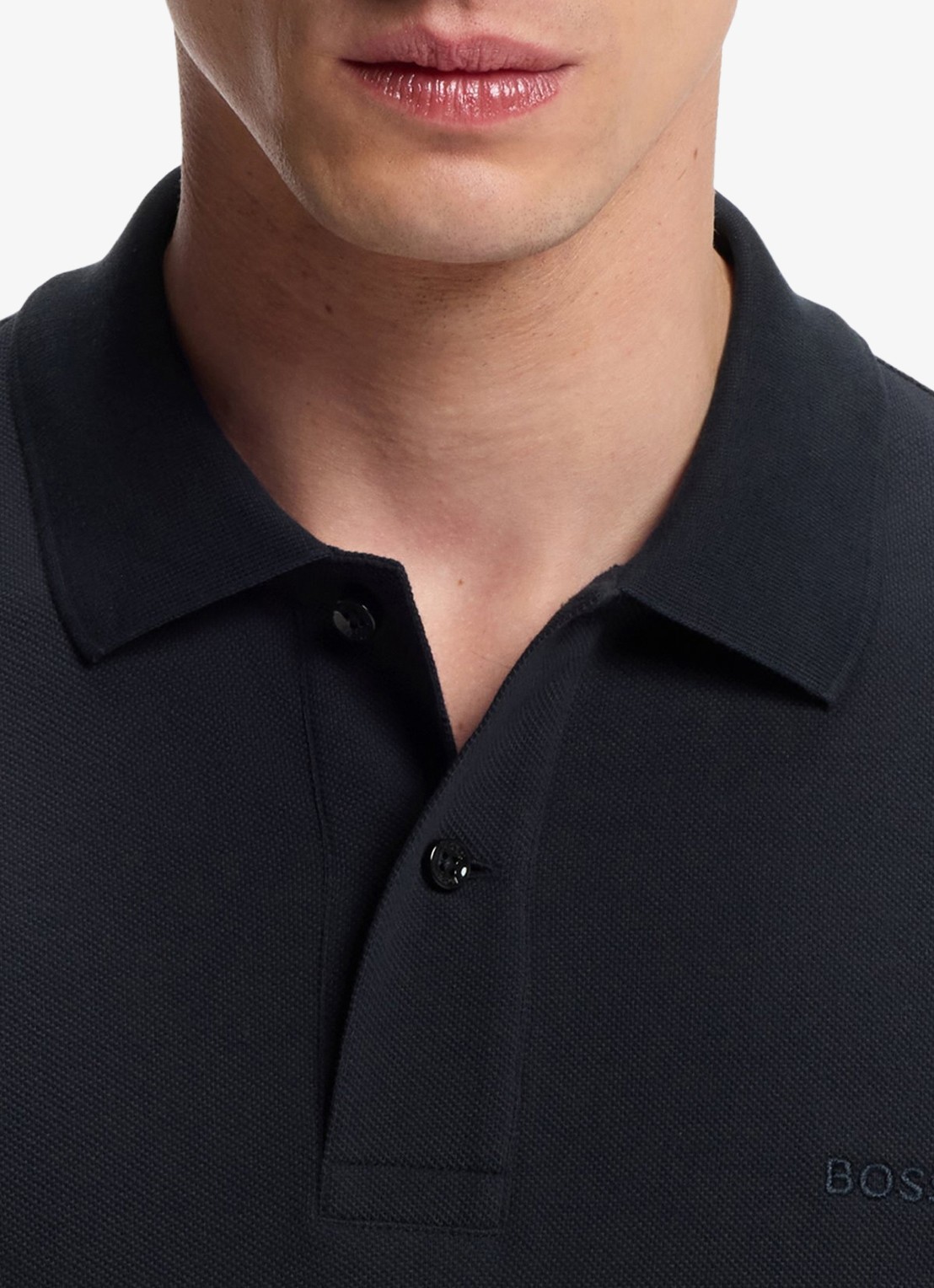 BOSS Pallas-polo van katoenpiqué met logostiksel - detail 5 dark blue-404 / blauw