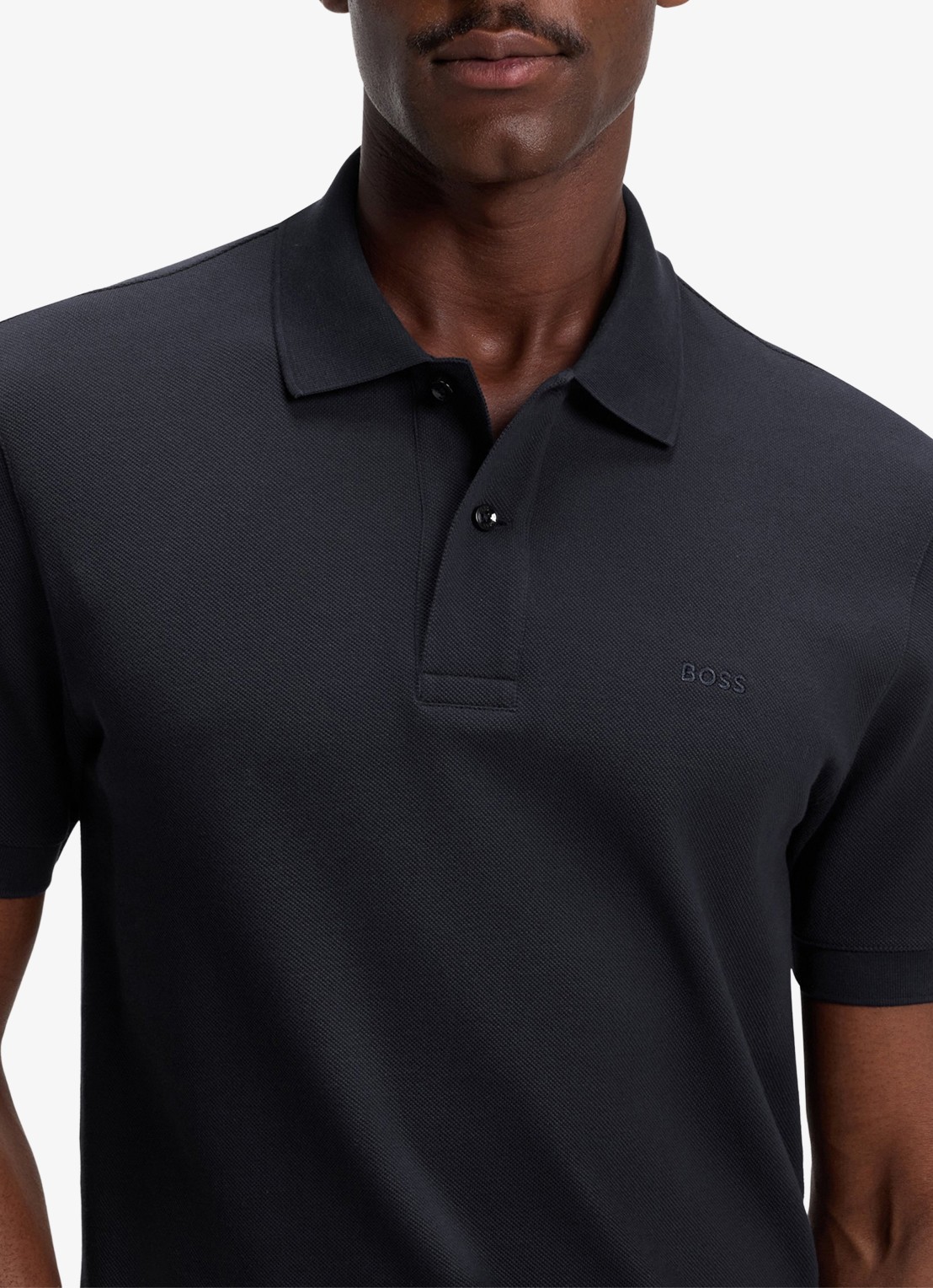 BOSS Pallas-polo van katoenpiqué met logostiksel - detail 6 dark blue-404 / blauw