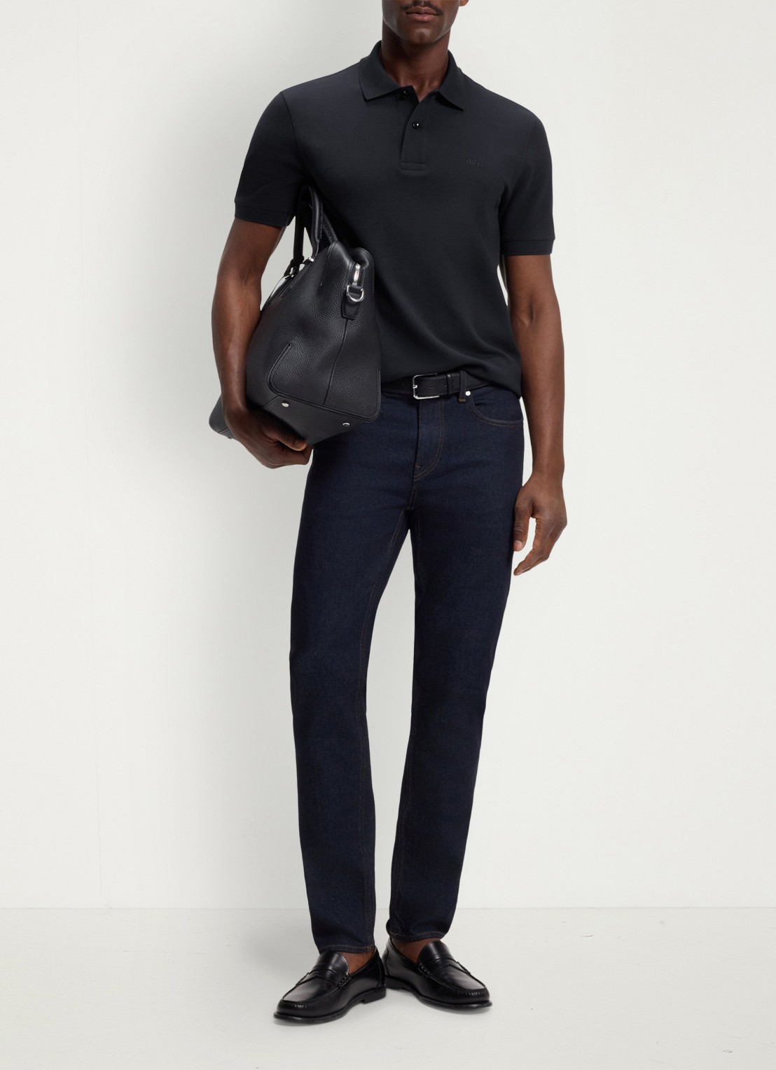 BOSS Pallas-polo van katoenpiqué met logostiksel - voorkant 3 dark blue-404 / blauw