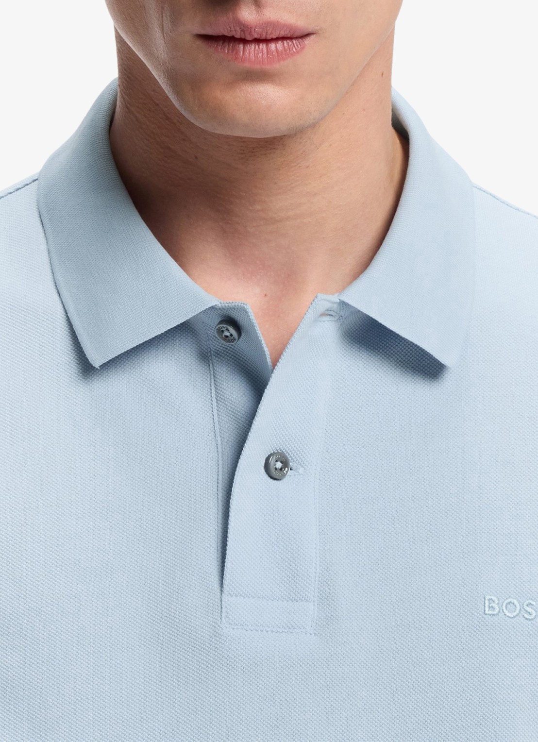 BOSS Pallas-polo van katoenpiqué met logostiksel - detail 5 light /pastel blue-450 / lichtblauw