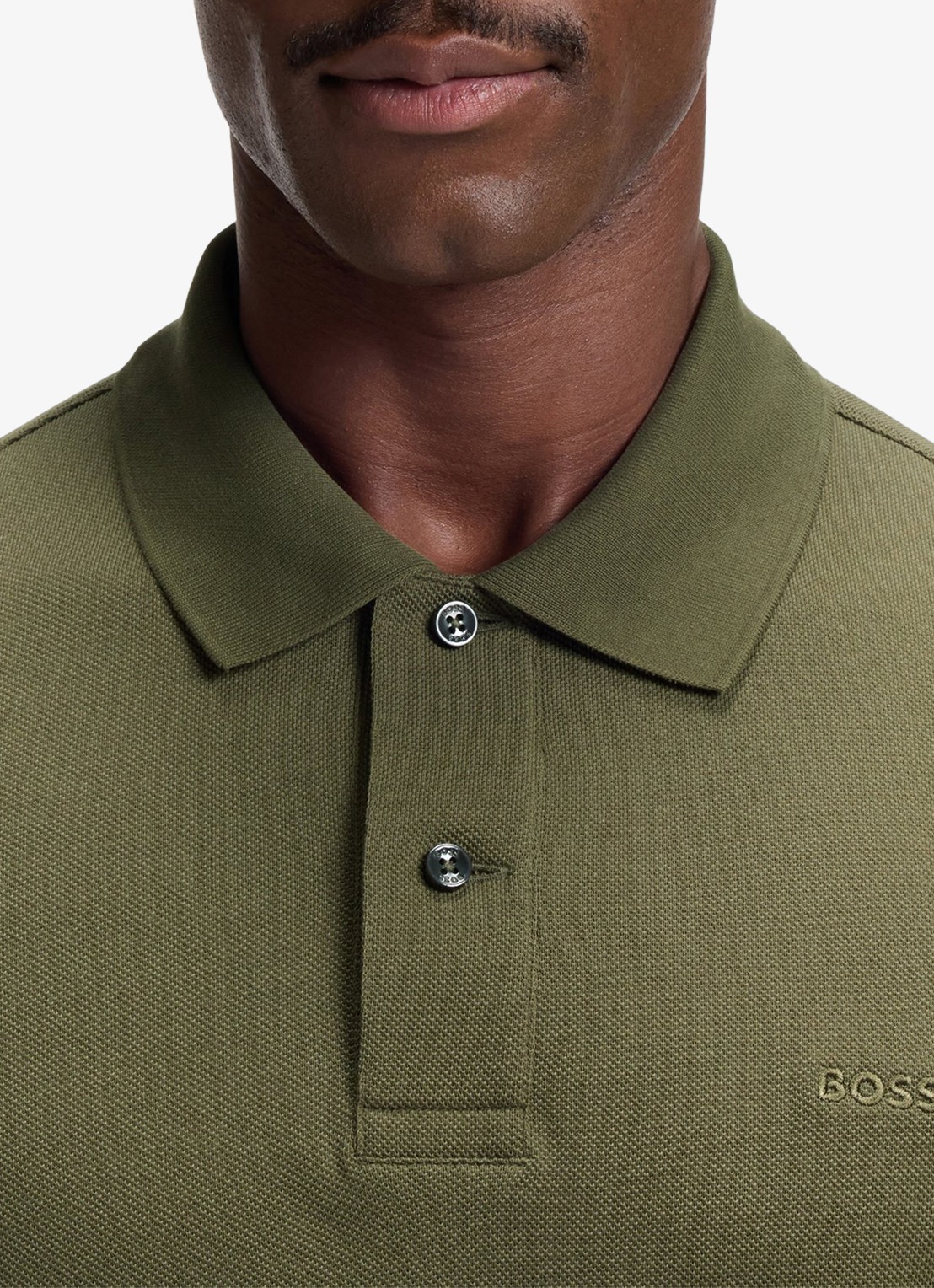 BOSS Pallas-polo van katoenpiqué met logostiksel - detail 5 open green-347 / groen