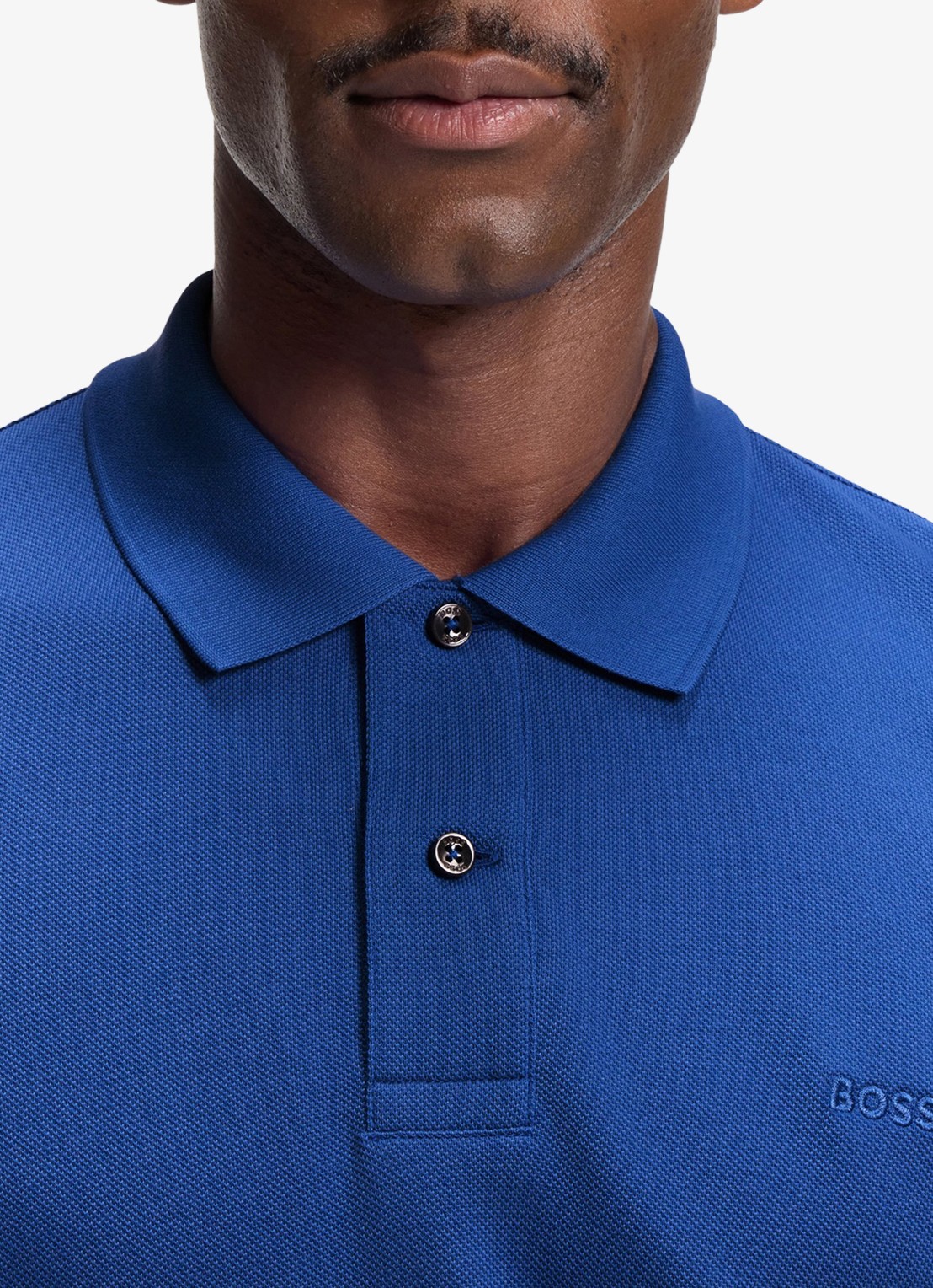 BOSS Pallas-polo van katoenpiqué met logostiksel - detail 2 medium blue-429 / blauw