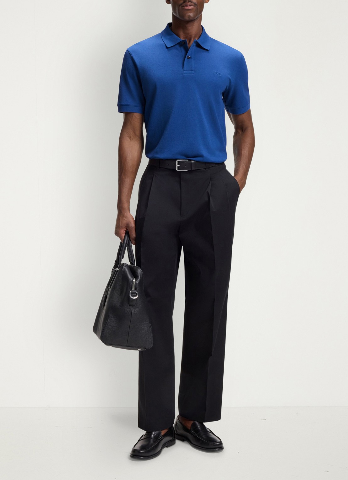 BOSS Pallas-polo van katoenpiqué met logostiksel - voorkant 5 medium blue-429 / blauw