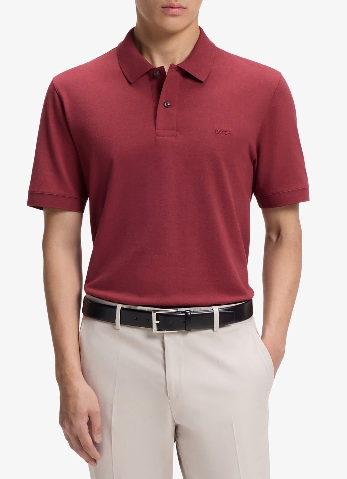 BOSS Pallas-polo van katoenpiqué met logostiksel - detail 4 medium red-611 / rood