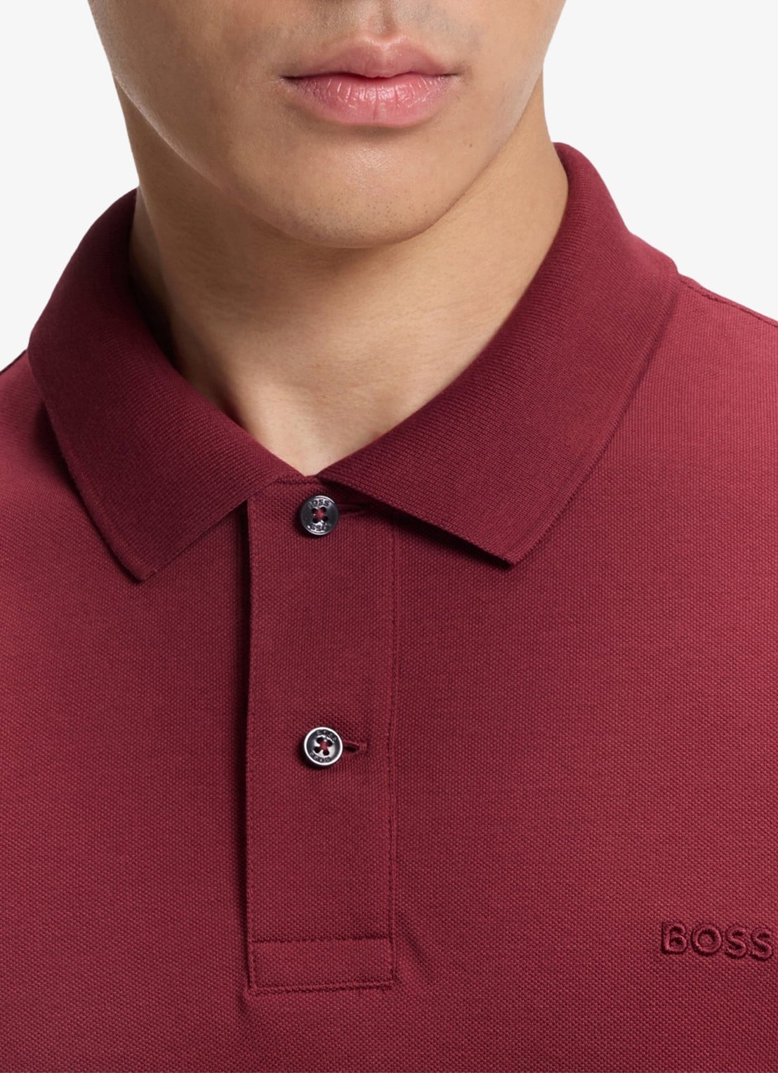 BOSS Pallas-polo van katoenpiqué met logostiksel - detail 5 medium red-611 / rood
