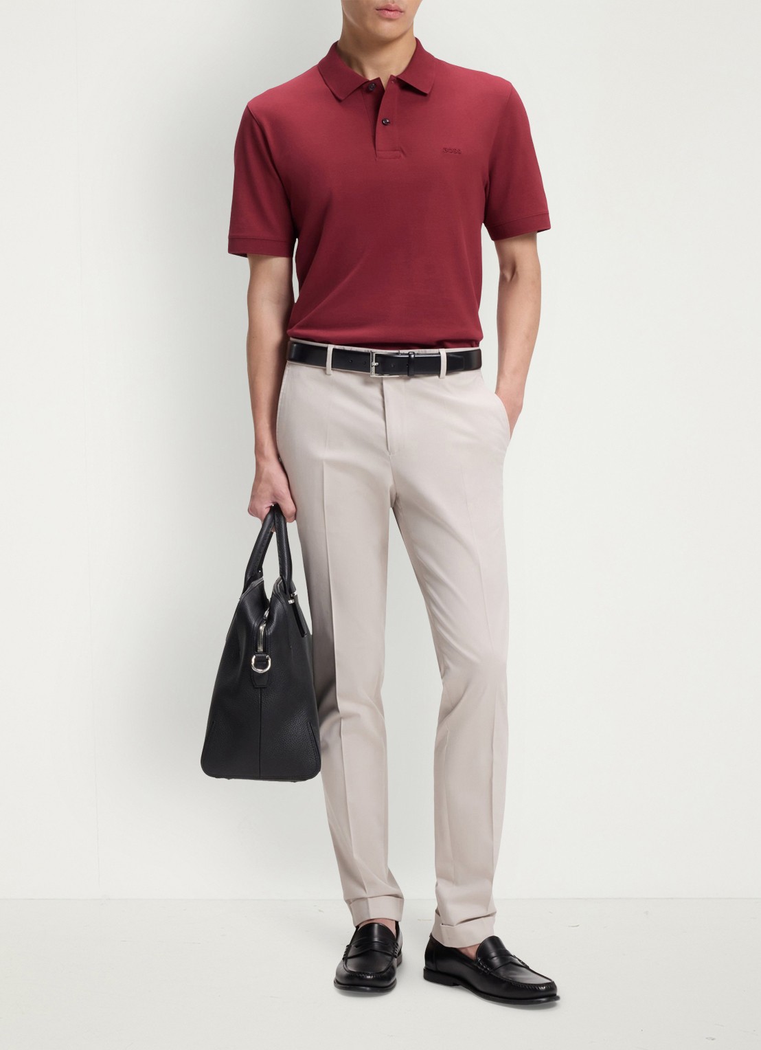 BOSS Pallas-polo van katoenpiqué met logostiksel - voorkant 3 medium red-611 / rood