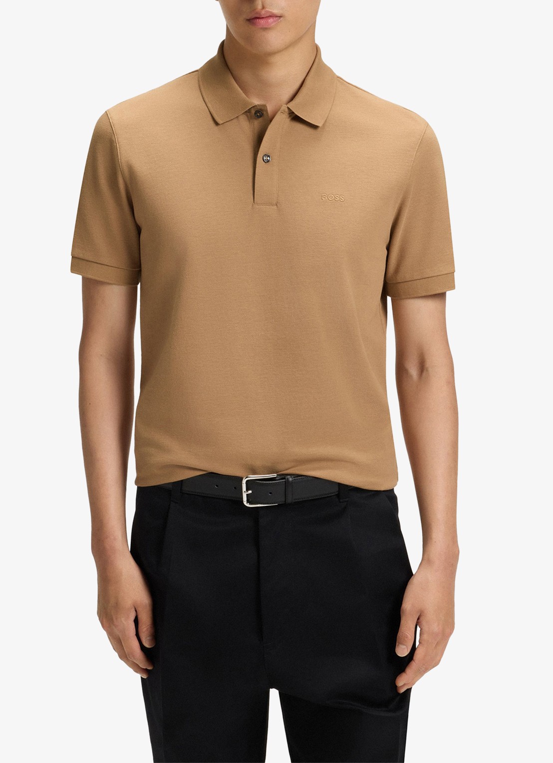 BOSS Pallas regular fit polo van piqué katoen - detail creme