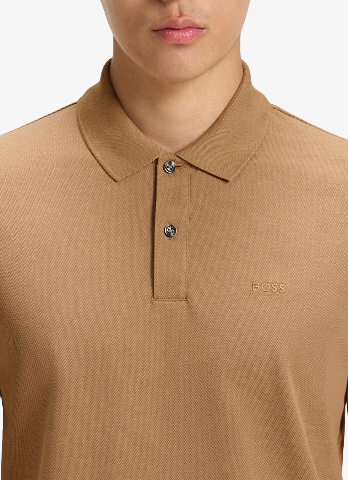 BOSS Pallas regular fit polo van piqué katoen - detail 2 creme