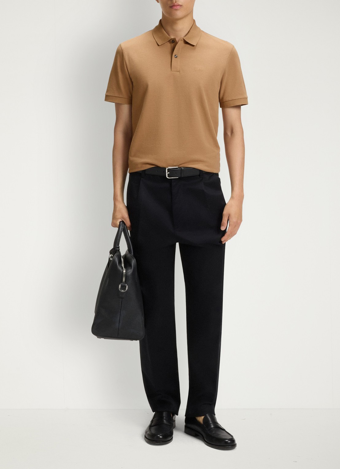 BOSS Pallas regular fit polo van piqué katoen - voorkant 4 creme