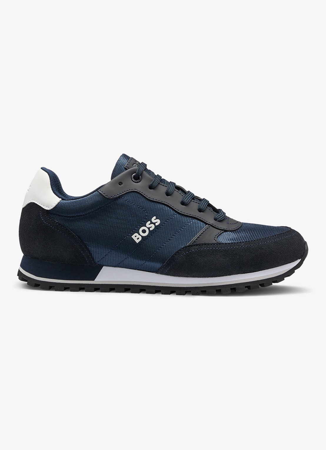 BOSS Parkour sneaker met suède details  - voorkant donkerblauw