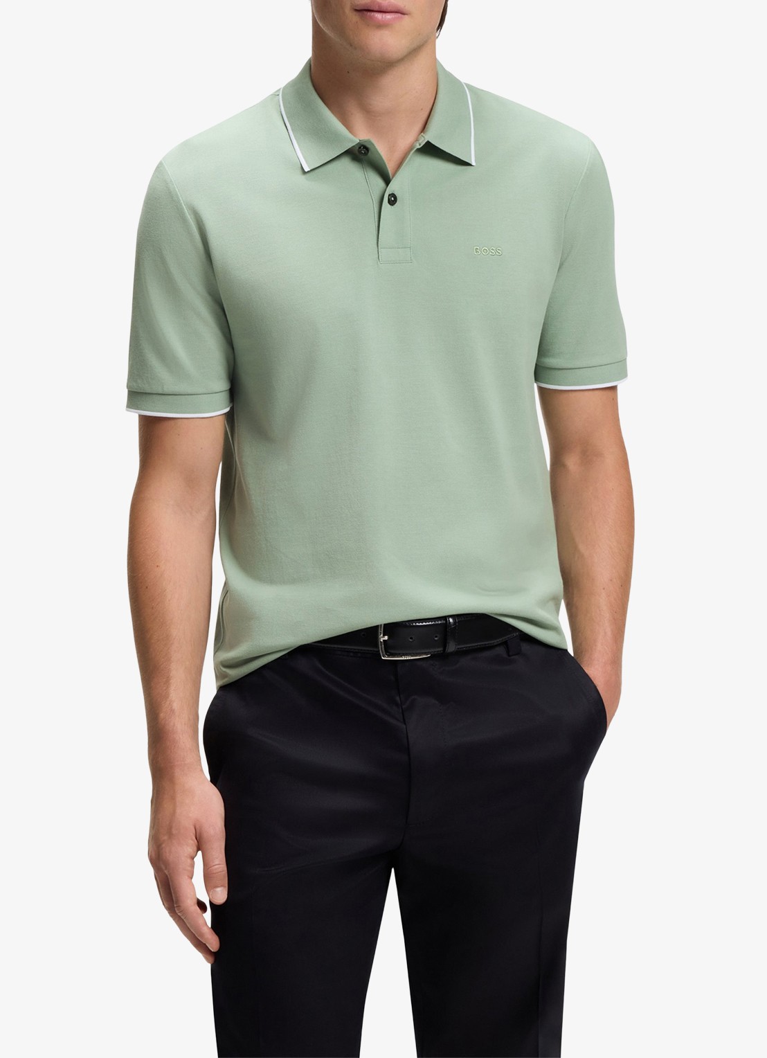 BOSS Parlay regular fit polo met logo - detail 3 open green-373 / groen