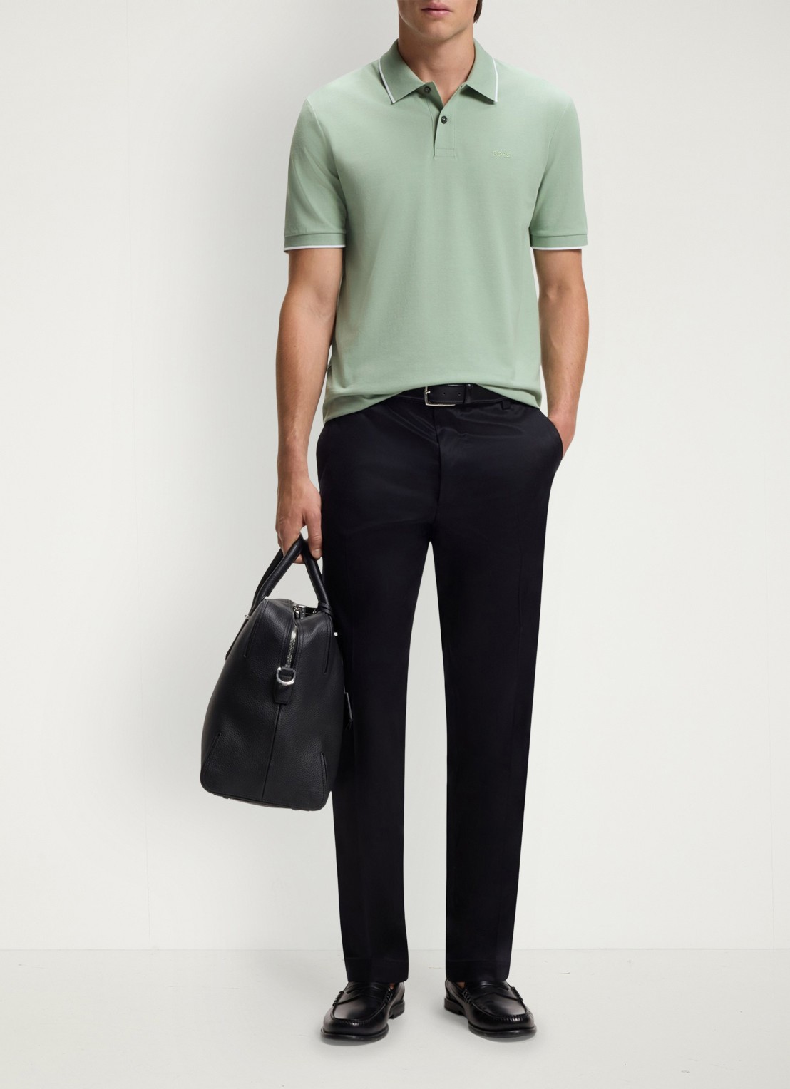 BOSS Parlay regular fit polo met logo - voorkant 2 open green-373 / groen