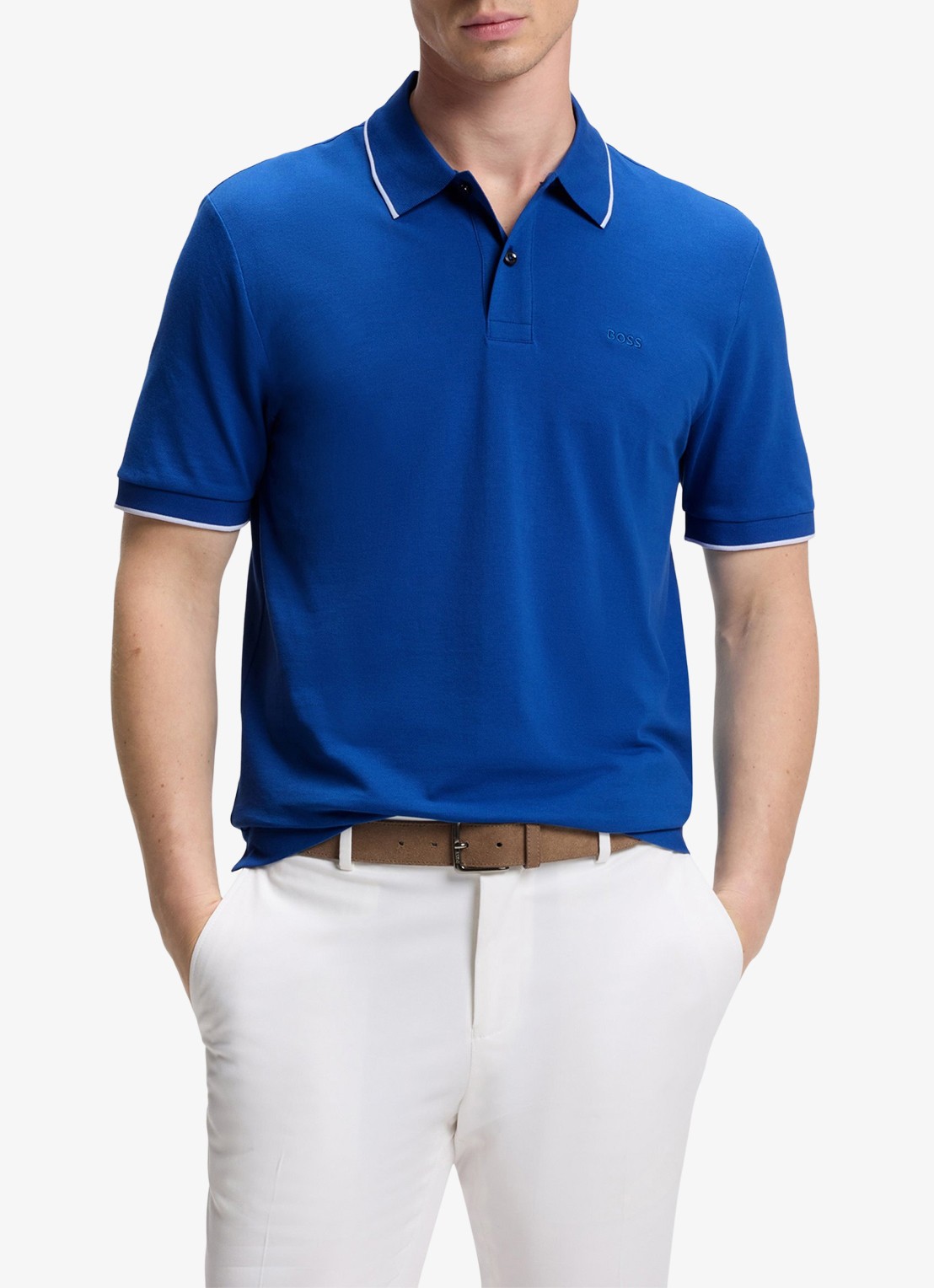 BOSS Parlay regular fit polo met logo - detail medium blue-429 / blauw