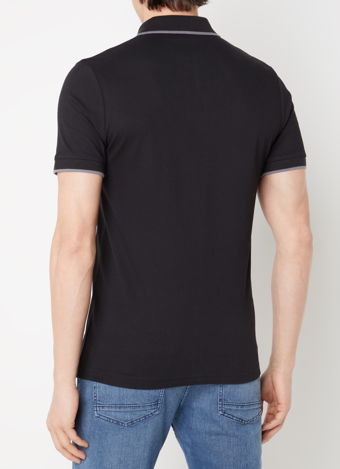 BOSS Passertip slim fit polo van piqué katoen met logo - achterkant zwart
