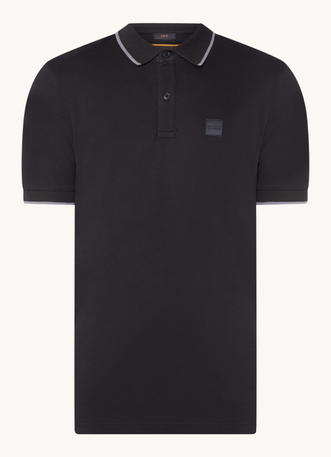 BOSS Passertip slim fit polo van piqué katoen met logo - voorkant 3 zwart
