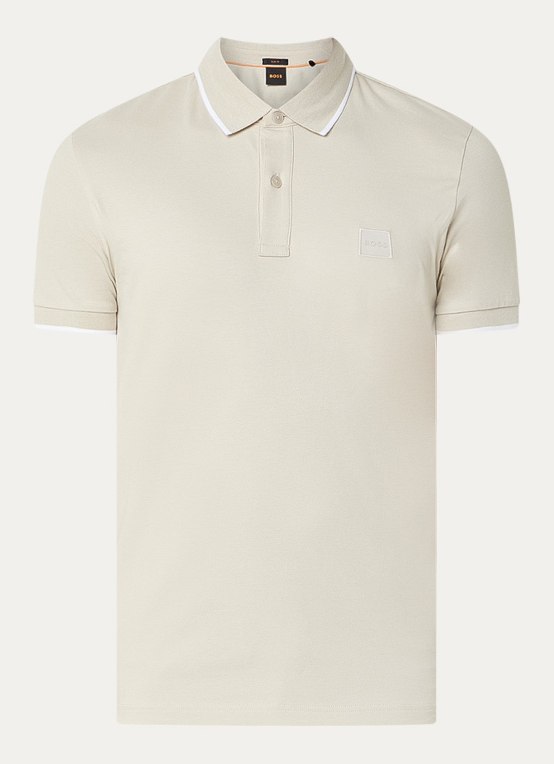 BOSS Passertip slim fit polo van piqué katoen met logo - voorkant 3 zand