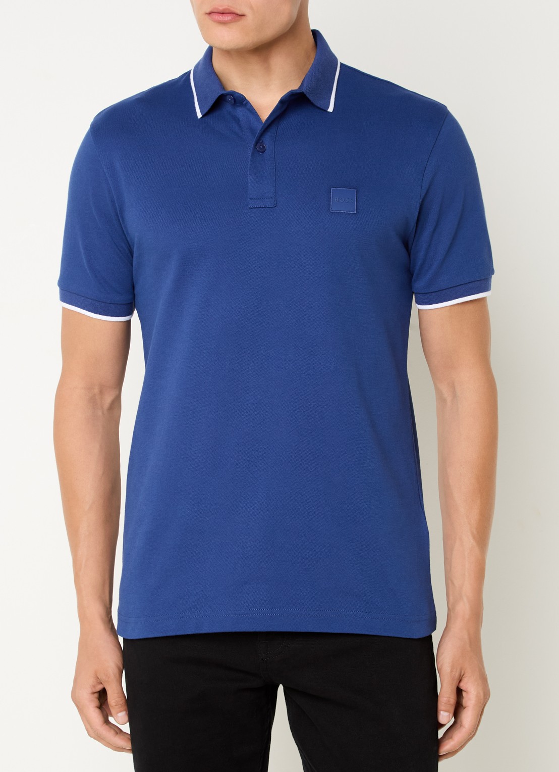 BOSS Passertip slim fit polo van piqué katoen met logo - detail 3 royalblauw