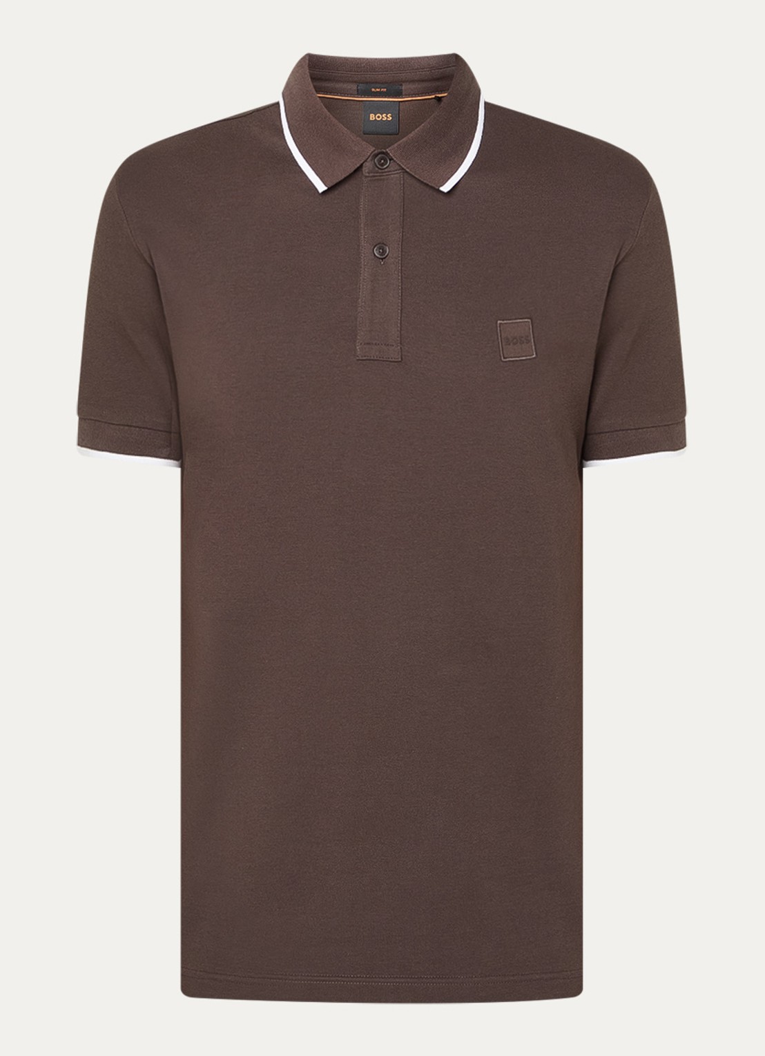 BOSS Passertip slim fit polo van piqué katoen met logo - voorkant 2 bruin