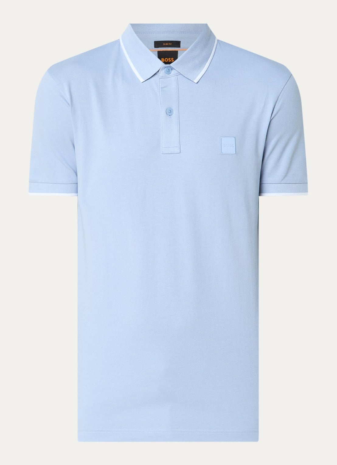 BOSS Passertip slim fit polo van piqué katoen met logo - voorkant 3 lichtblauw