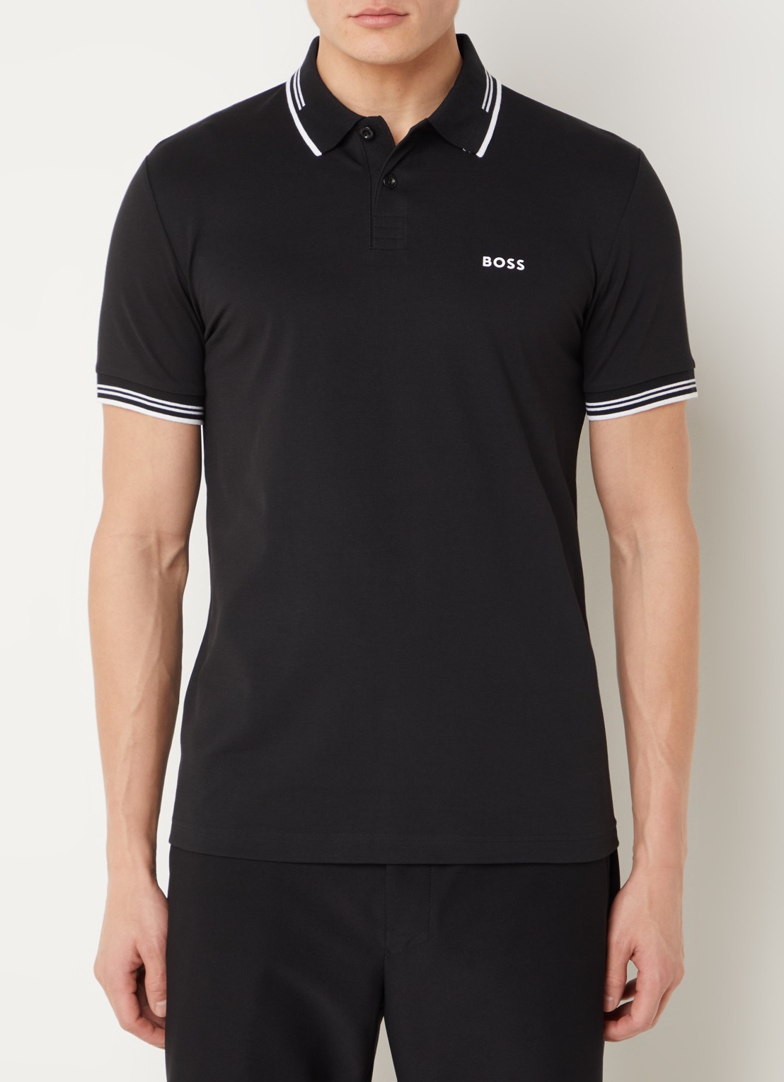 BOSS Paul slim fit polo van piqué katoen met logo - detail 4 zwart