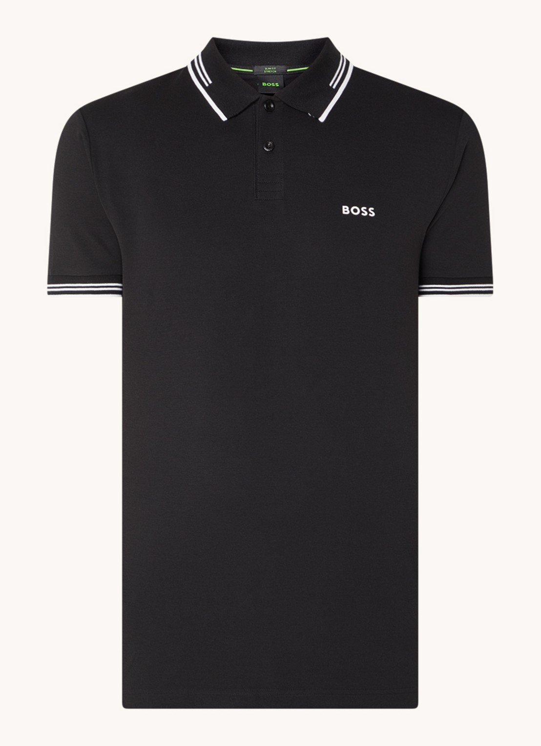 BOSS Paul slim fit polo van piqué katoen met logo - voorkant zwart