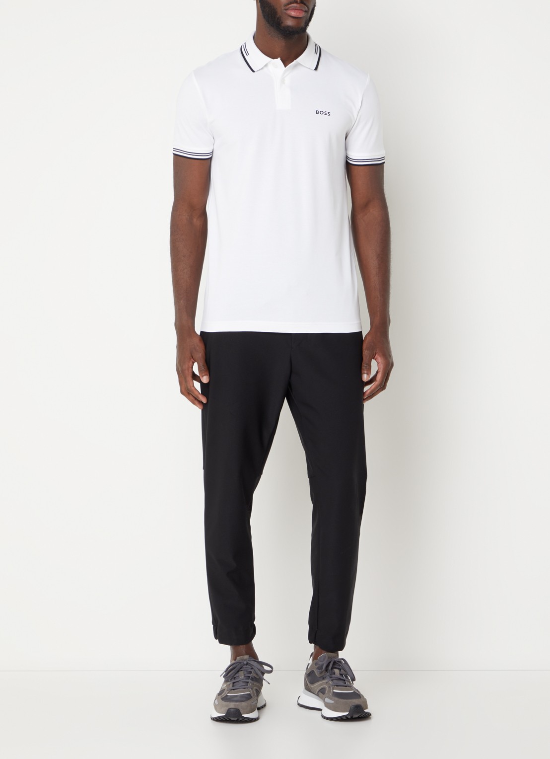 BOSS Paul slim fit polo van piqué katoen met logo - voorkant 4 wit