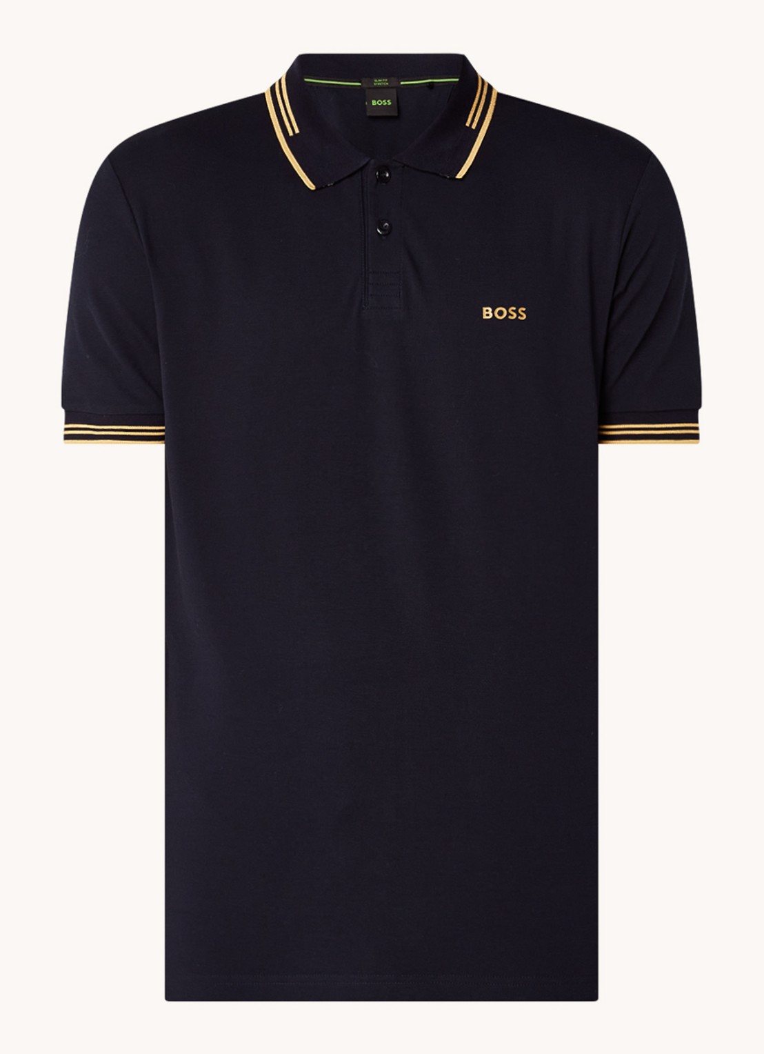 BOSS Paul slim fit polo van piqué katoen met logo - voorkant 2 donkerblauw