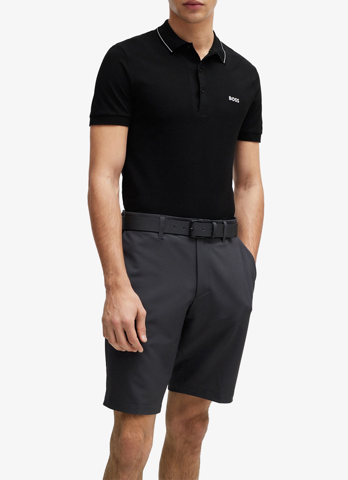 BOSS Paule slim fit polo met logoborduring - detail 4 zwart