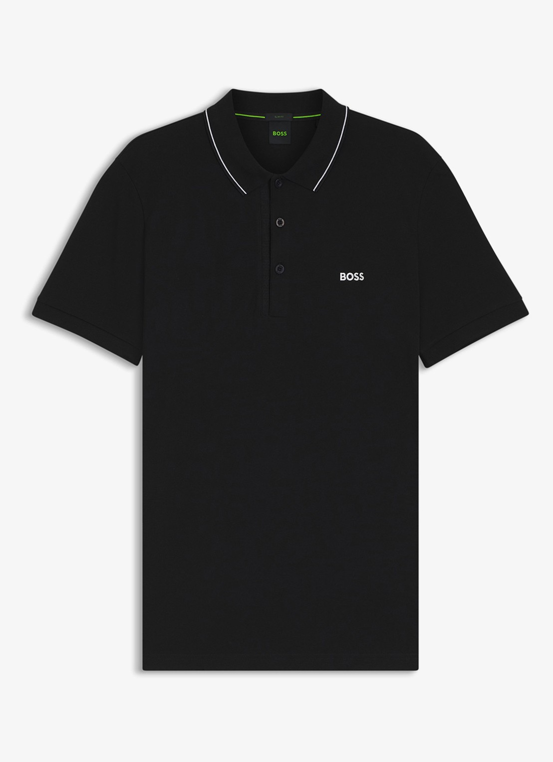BOSS Paule slim fit polo met logoborduring - voorkant 2 zwart
