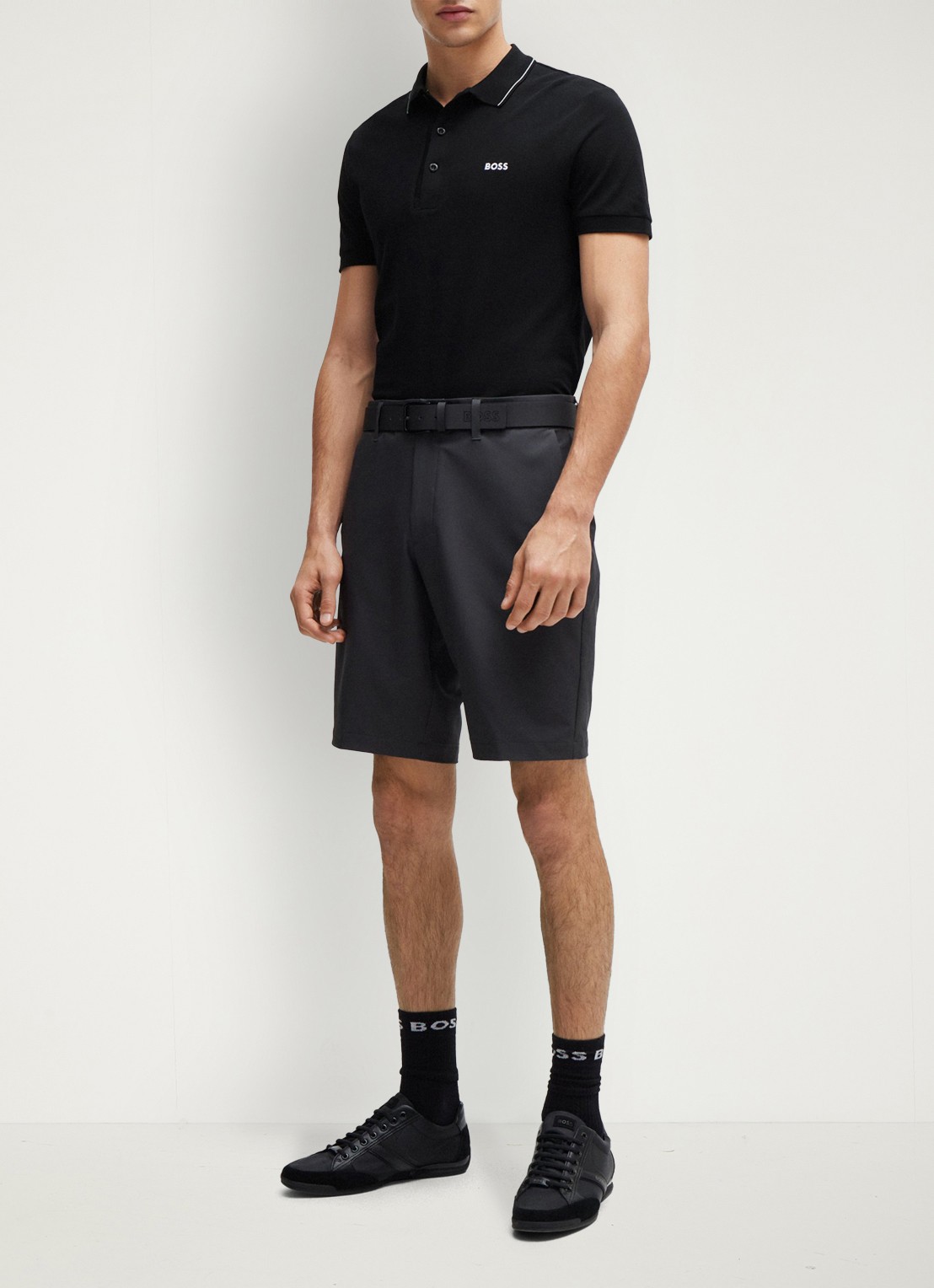 BOSS Paule slim fit polo met logoborduring - voorkant 3 zwart