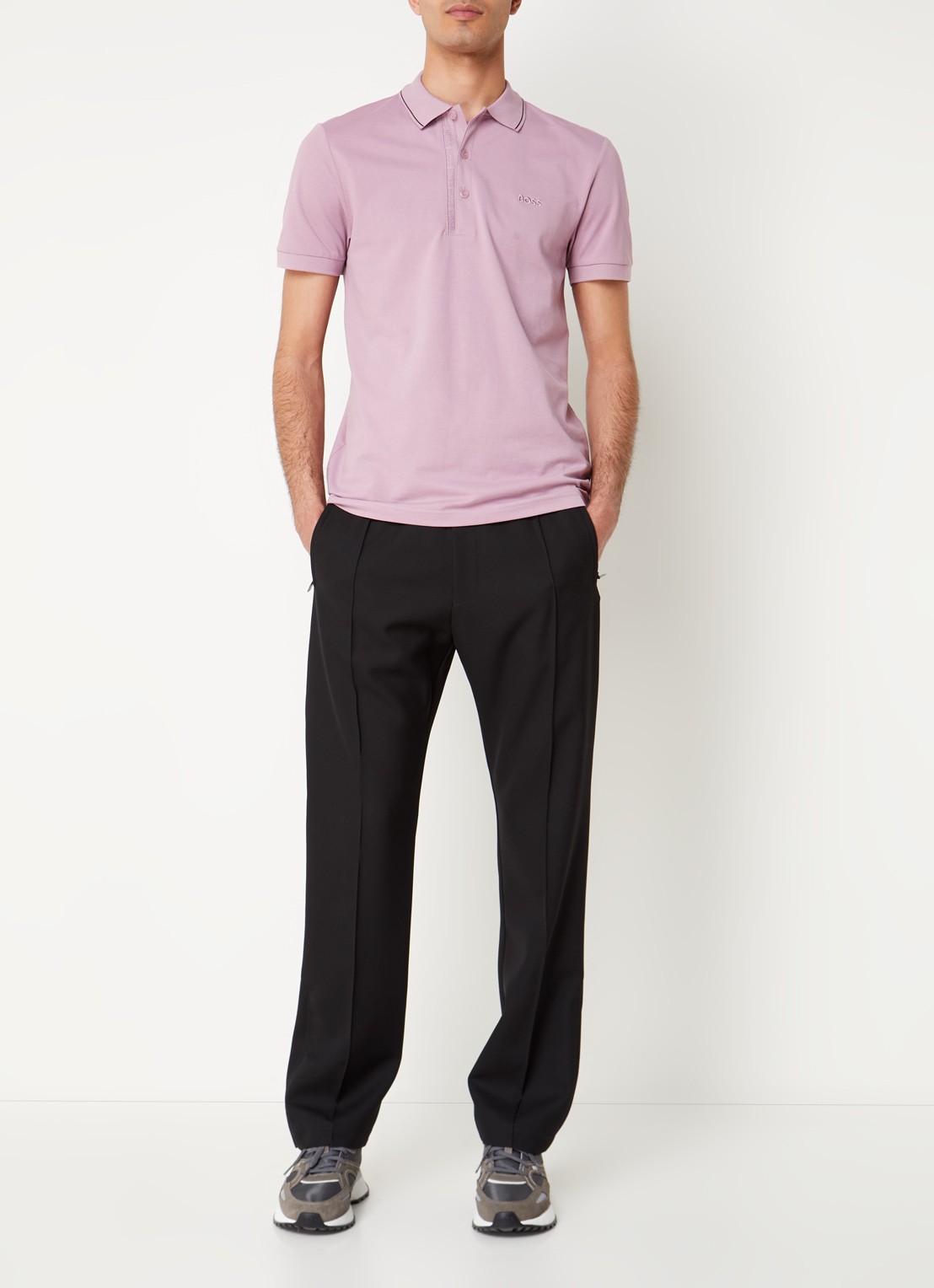 BOSS Paule slim fit polo met logoborduring - voorkant 4 oudroze