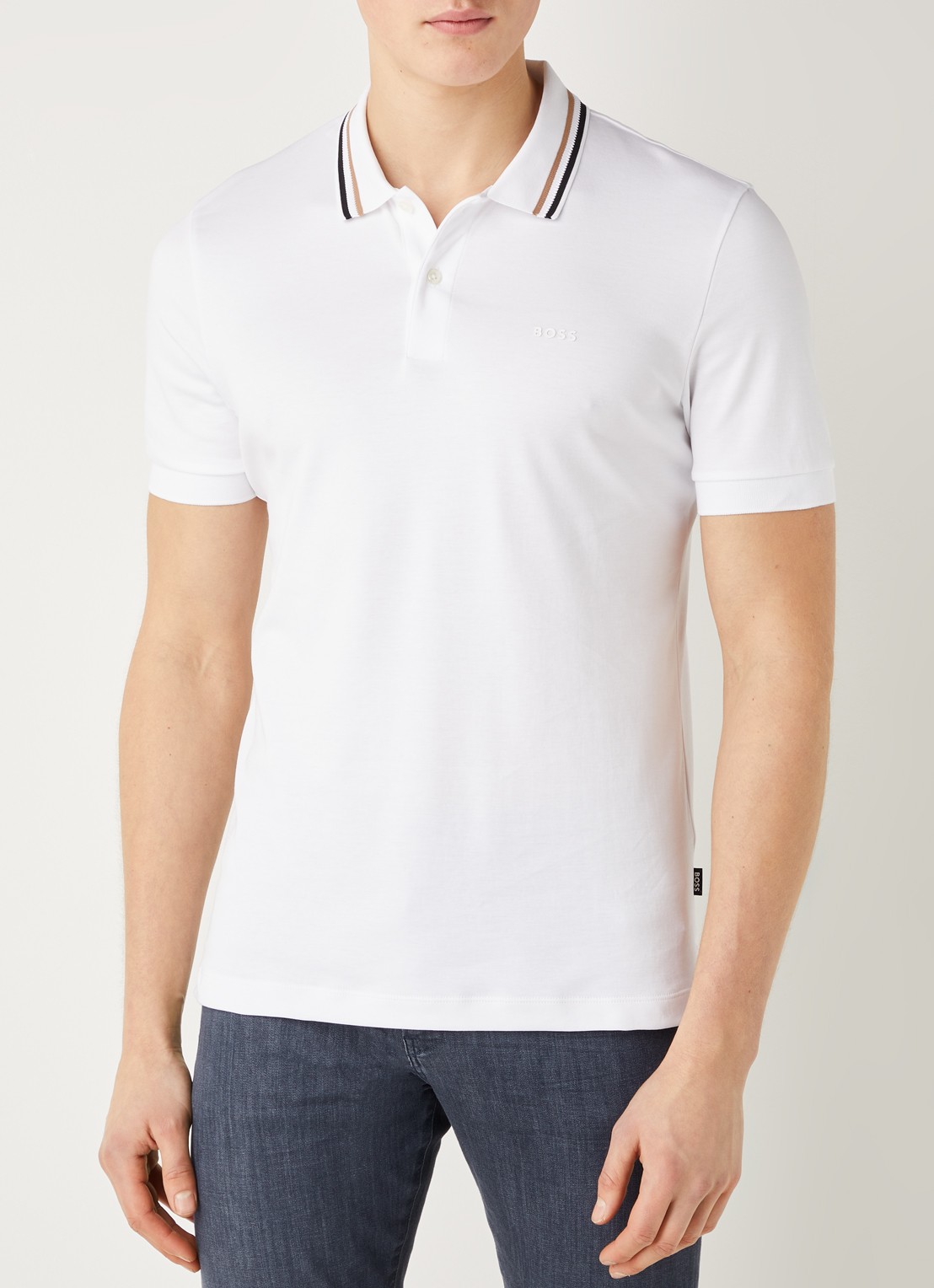 BOSS Penrose slim fit polo met logo - detail 4 wit
